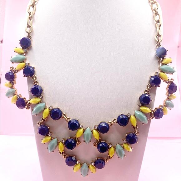 J Crew Vintage Mint Green and Navy Blue and Yellow Necklace - Picture 2 of 4